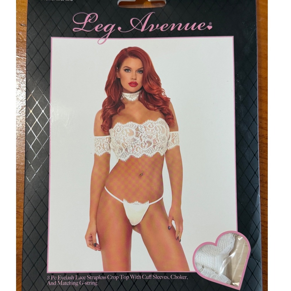 Leg Avenue White Lace Lingerie Set NWT‎ M/L Coquette Bridal Boudoir 3 Piece